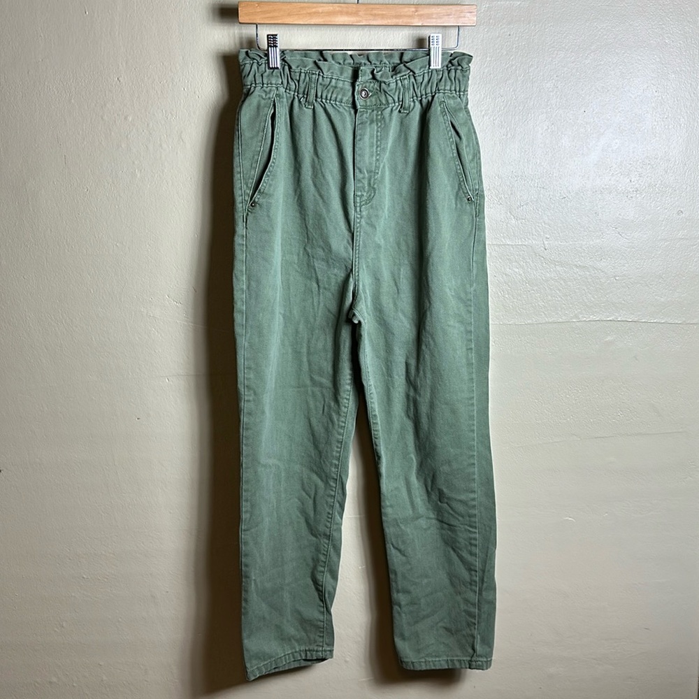 7 For All Mankind Womens Army Green Paperbag Waist Pants Denim Size 28